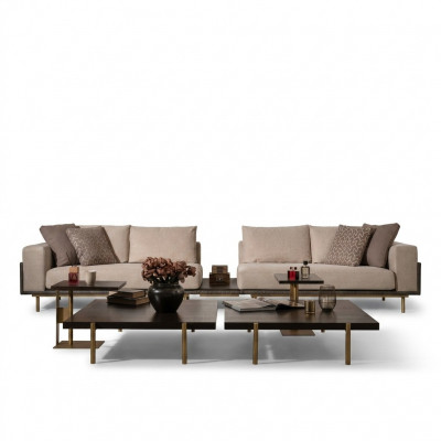 Canapé 4 places Canapé rembourré 4 places Canapé en tissu Beige Table moderne nouvelle