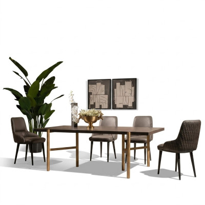 Table à manger Table de salle à manger Table Salle à manger Bois Brun Moderne Or Design