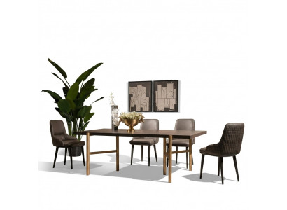 Table à manger Table de salle à manger Table Salle à manger Bois Brun Moderne Or Design