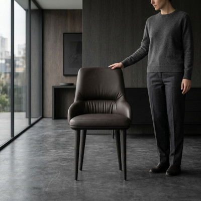 Chaise de salle à manger Chaise de cuisine Imitation cuir Ensemble de groupe 6 chaises Marron