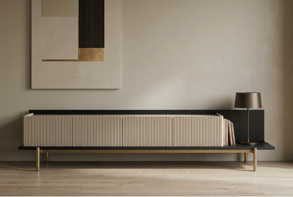Buffet Meuble TV Lowboard Table de salon en bois Beige Moderne