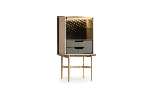 Armoire de bar Vitrine Comptoir en bois Salon Moderne Beige Luxe