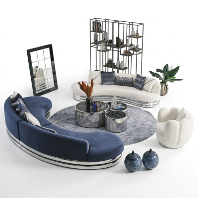 Ensemble complet de canapé en tissu canapé rembourré canapé bleu ensemble canapé 3 pièces