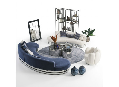 Ensemble complet de canapé en tissu canapé rembourré canapé bleu ensemble canapé 3 pièces