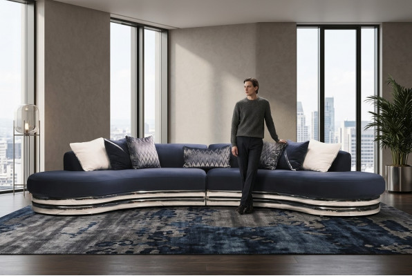 Canapé Canapé 5 places Canapé rembourré Grand canapé en tissu Bleu Design moderne