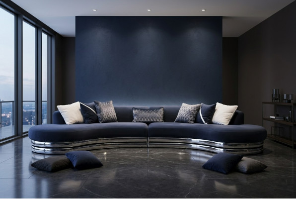 Canapé Canapé 5 places Canapé rembourré Grand canapé en tissu Bleu Design moderne
