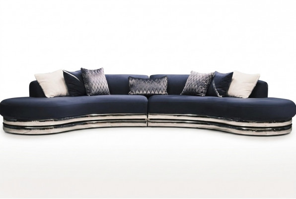 Canapé Canapé 5 places Canapé rembourré Grand canapé en tissu Bleu Design moderne