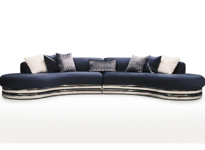 Canapé Canapé 5 places Canapé rembourré Grand canapé en tissu Bleu Design moderne