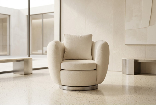 Fauteuil Moderne Une Place en Tissu Blanc pour Salon Relax