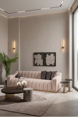 Suite Salon Canapé trois places Tables basses Canapé en tissu 4 pièces Beige Bois