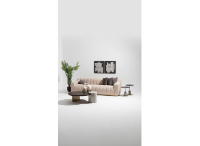 Suite Salon Canapé trois places Tables basses Canapé en tissu 4 pièces Beige Bois