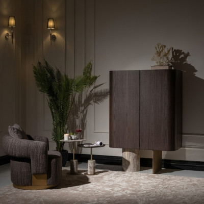 Salle de séjour Complète et Fauteuil Tables d'appoint 4pcs Tissu Marron Bois Bar