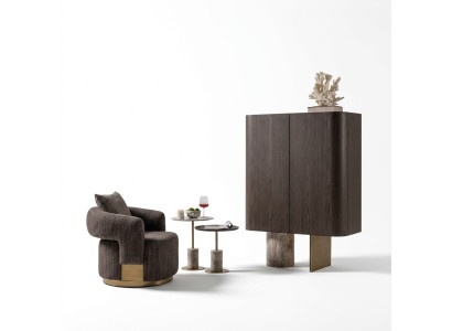 Salle de séjour Complète et Fauteuil Tables d'appoint 4pcs Tissu Marron Bois Bar