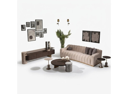 Salon de luxe complet Ensemble de canapé Tables d'appoint 6 pièces Tissu Beige Bois