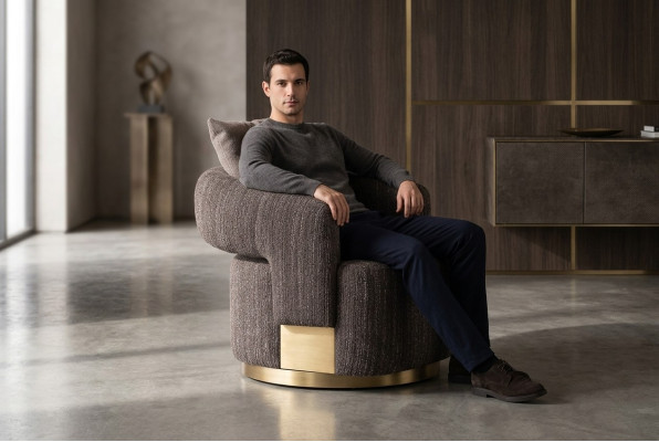 Fauteuil une place gris en bois pour salon, fauteuil TV, fauteuil de détente