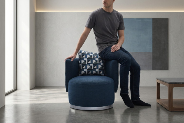 Chaise longue de relaxation Fauteuil Moderne Bleu Tissu d'ameublement Design à Dossier Bas Moderne