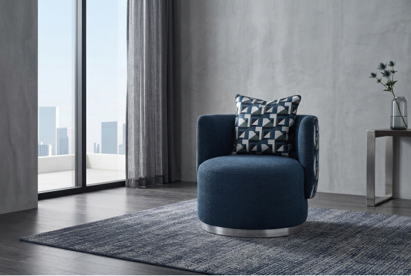 Chaise longue de relaxation Fauteuil Moderne Bleu Tissu d'ameublement Design à Dossier Bas Moderne