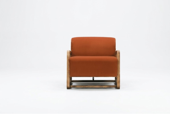 Fauteuil 1 place orange en bois pour salon, design de chaise de détente.