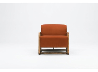 Fauteuil 1 place orange en bois pour salon, design de chaise de détente.
