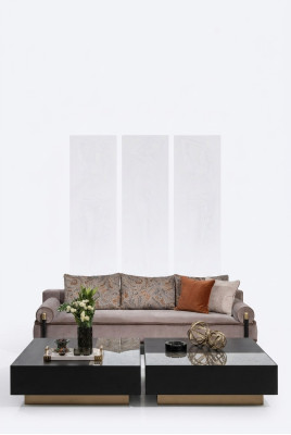 Salon complet Trois places Tables basses Gris Canapé en tissu 3 pièces Banquette