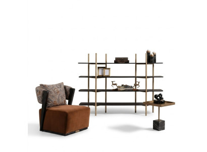 Fauteuil Suite Tissu Tables d'appoint Étagères Ensemble 4 pièces Salon Orange