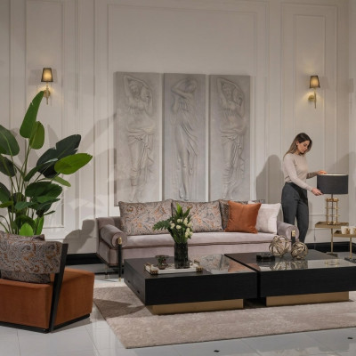 Ensemble de canapé trois places fauteuil tables basses ensemble 6 pièces salon gris