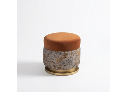 Pouf Tabouret Pouf Repose-pieds Pouf Tissu Orange Tabouret Rond