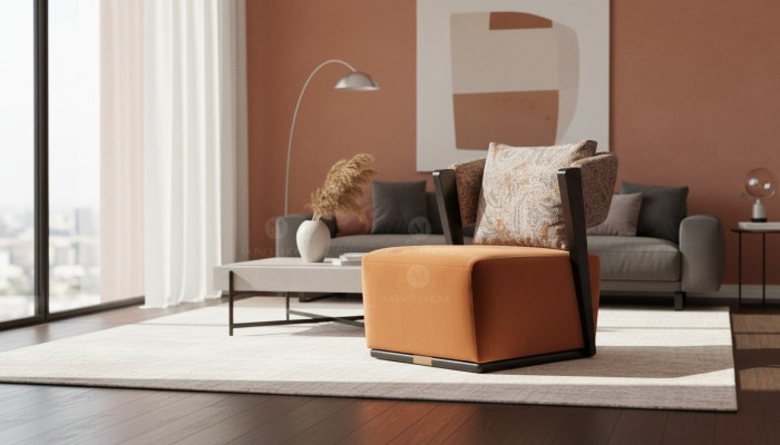 Fauteuil Wing Chair Fauteuil cocktail Fauteuil relax Fauteuil en tissu orange Siège moderne