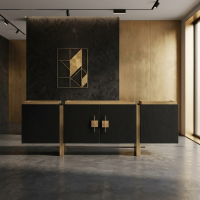 Buffet Armoire Commode Bois Noir Design Moderne Or