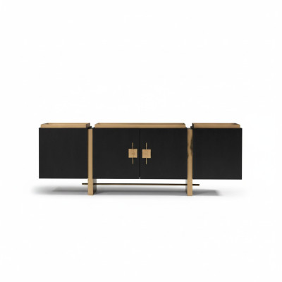 Buffet Armoire Commode Bois Noir Design Moderne Or