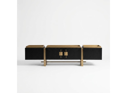 Meuble télé sideboard Lowboard TV Stand - Design moderne noir et or en bois