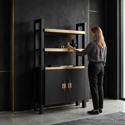 Armoire avec étagères armoire en bois armoire bois noir Design Or nouveau