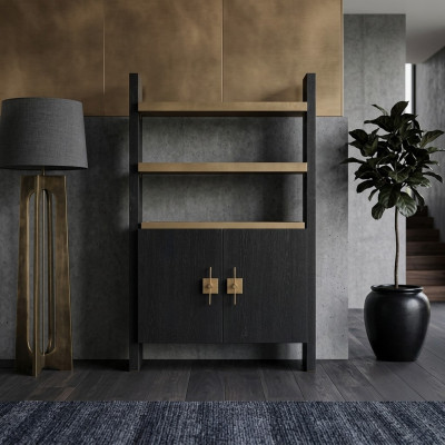 Armoire avec étagères armoire en bois armoire bois noir Design Or nouveau
