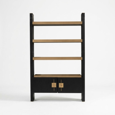 Armoire de design avec étagères Armoire en bois noir et or en bois