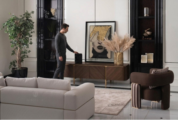 Canapé d'angle Fauteuil Canapé en tissu Meuble TV Buffet bas Beige Moderne Ensemble de 3 pièces