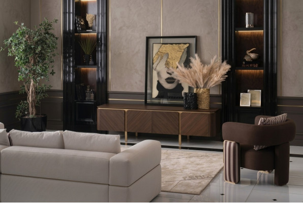 Canapé d'angle Fauteuil Canapé en tissu Meuble TV Buffet bas Beige Moderne Ensemble de 3 pièces