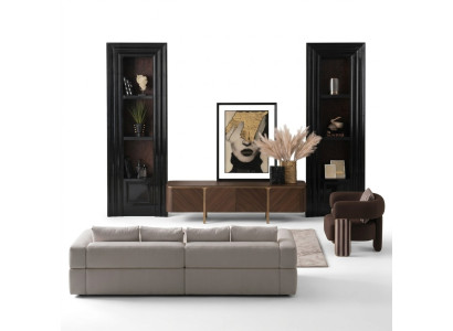 Canapé d'angle Fauteuil Canapé en tissu Meuble TV Buffet bas Beige Moderne Ensemble de 3 pièces