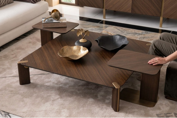 Groupe 3 pièces Table basse Tables d'appoint Table basse Marron Bois Ensemble Table