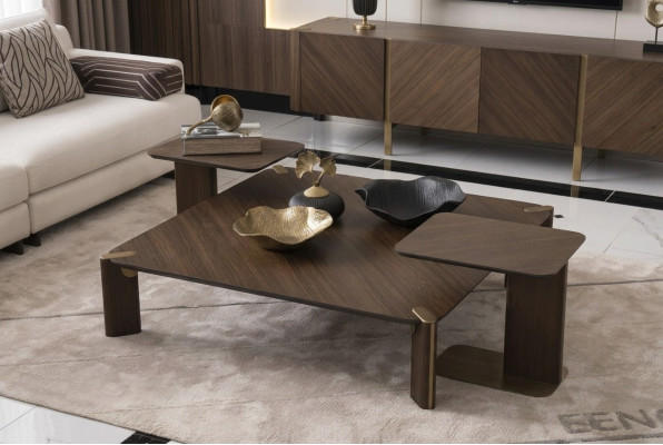 Groupe 3 pièces Table basse Tables d'appoint Table basse Marron Bois Ensemble Table