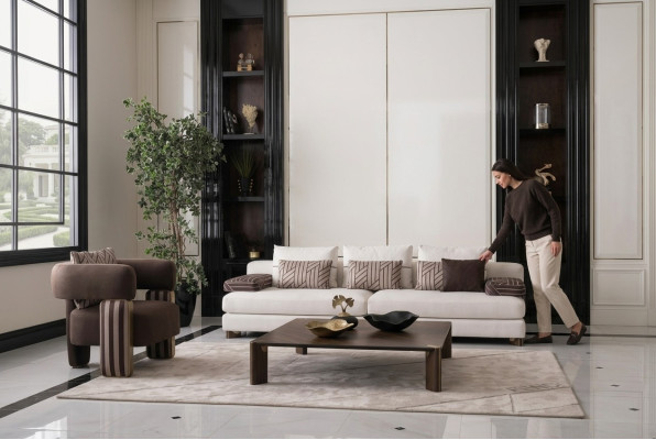 Ensemble de canapé complet Canapé Fauteuil Tissu Marron Canapé Table de canapé rembourré