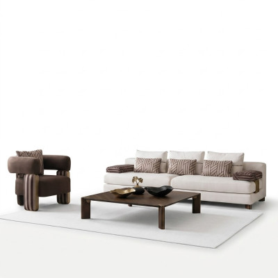 Ensemble de canapé complet Canapé Fauteuil Tissu Marron Canapé Table de canapé rembourré