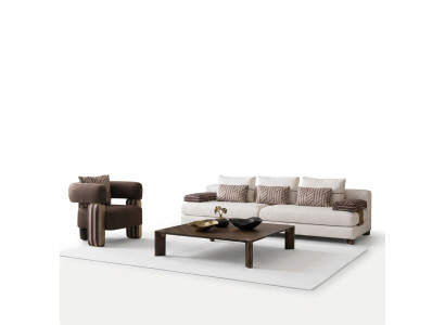 Ensemble de canapé complet Canapé Fauteuil Tissu Marron Canapé Table de canapé rembourré