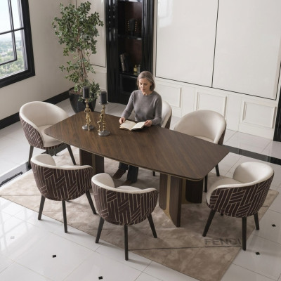 Ensemble de salle à manger Salle à manger Table de salle à manger Chaises Ensemble 7 pièces Bois marron Groupe