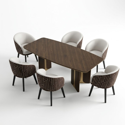 Ensemble de salle à manger Salle à manger Table de salle à manger Chaises Ensemble 7 pièces Bois marron Groupe