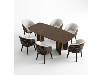 Ensemble de salle à manger Salle à manger Table de salle à manger Chaises Ensemble 7 pièces Bois marron Groupe