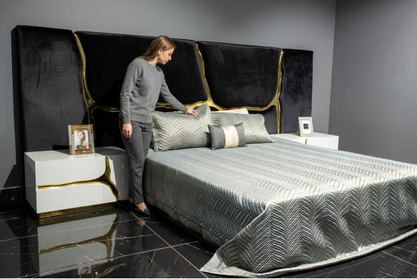 Suite de chambre Lit double Lit de luxe Tables de chevet Modernes Noir