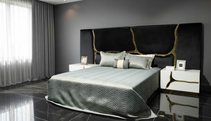 Suite de chambre Lit double Lit de luxe Tables de chevet Modernes Noir