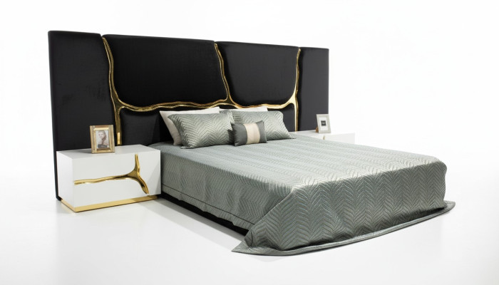 Suite de chambre Lit double Lit de luxe Tables de chevet Modernes Noir