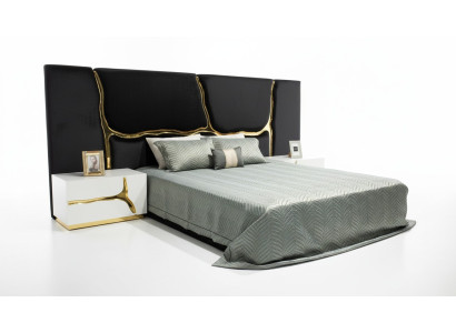 Suite de chambre Lit double Lit de luxe Tables de chevet Modernes Noir