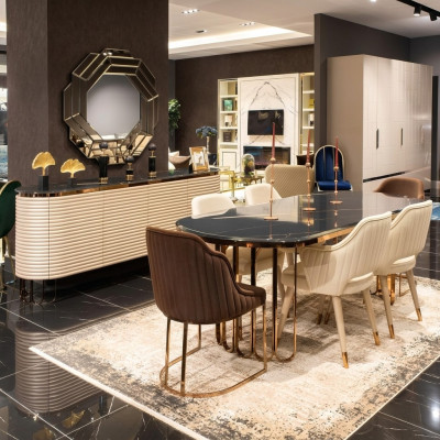Ensemble de salle à manger - Table de salle à manger - Chaises - Ensemble beige 9 pièces de luxe en bois - Salle à manger